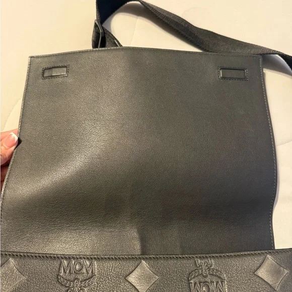 MCM Embossed Black Leather Messenger Bag - Picture 6 of 6